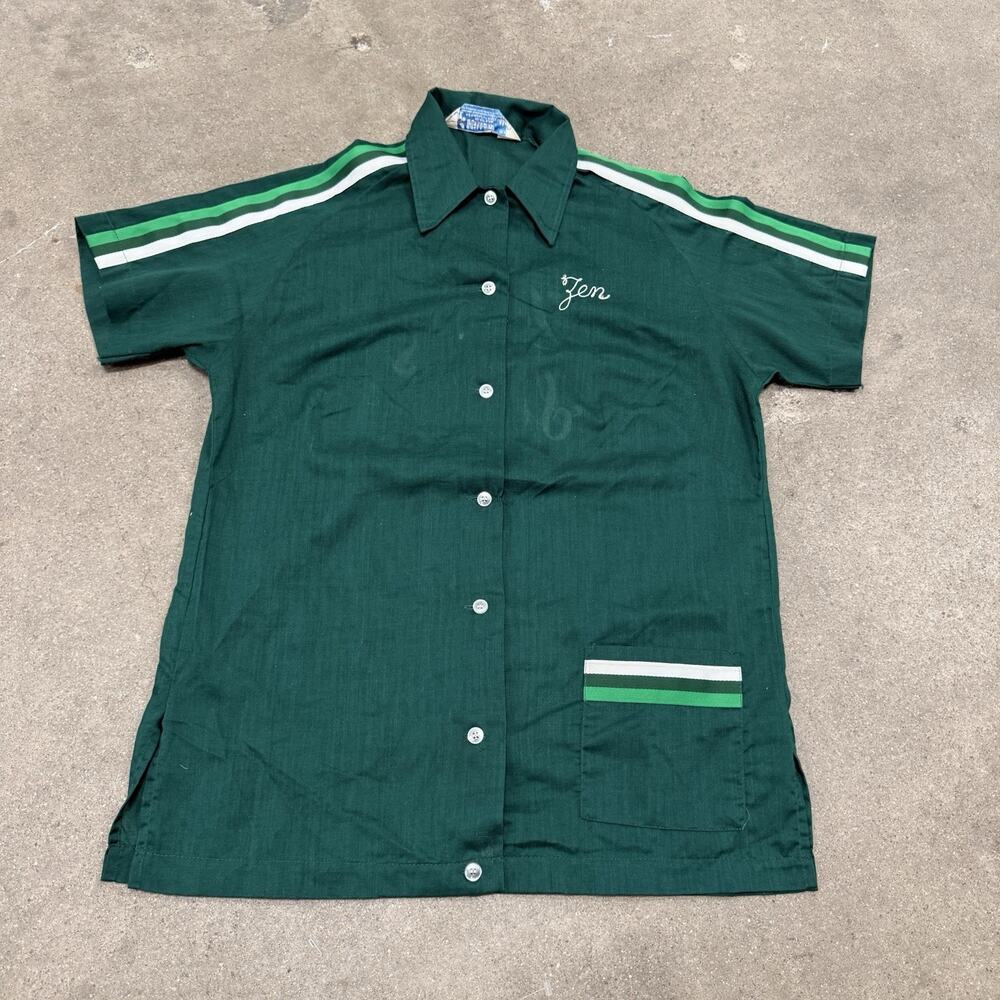 VINTAGE 60s HILTON CHAIN STITCH BOWLING ROCKABILLY BUTTON UP SHIRT 34/SMALL